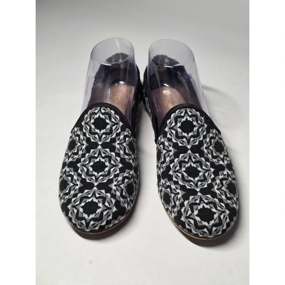 Toms Women's Shoes Size 7 Black Gray Darcy Slip On Flats Comfort Ballets